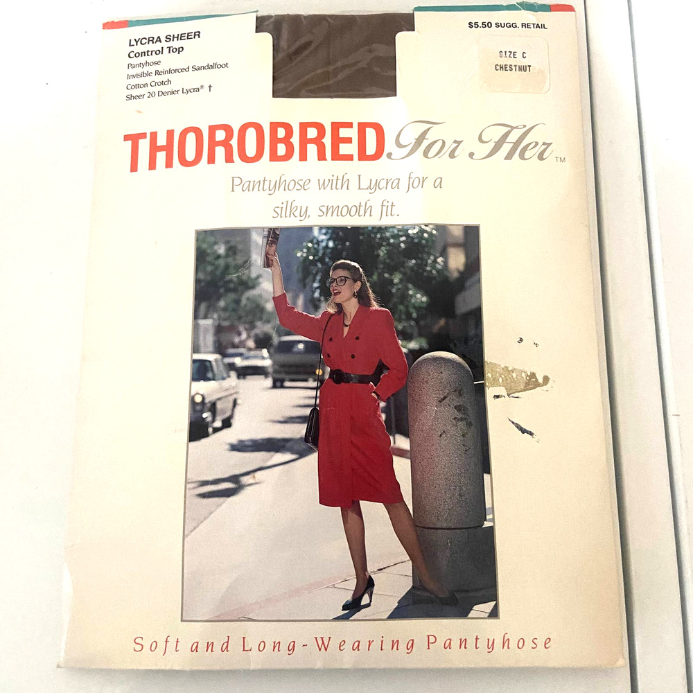 THOROBRED Pantyhose w/ Lycra Control Top Size C Chestnut Nylons Sheer